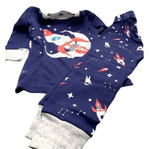 2PC Phoebe Cat Pajama Set Rocket Ship Moon Space Long Sleeve Pants Blue Size 2T